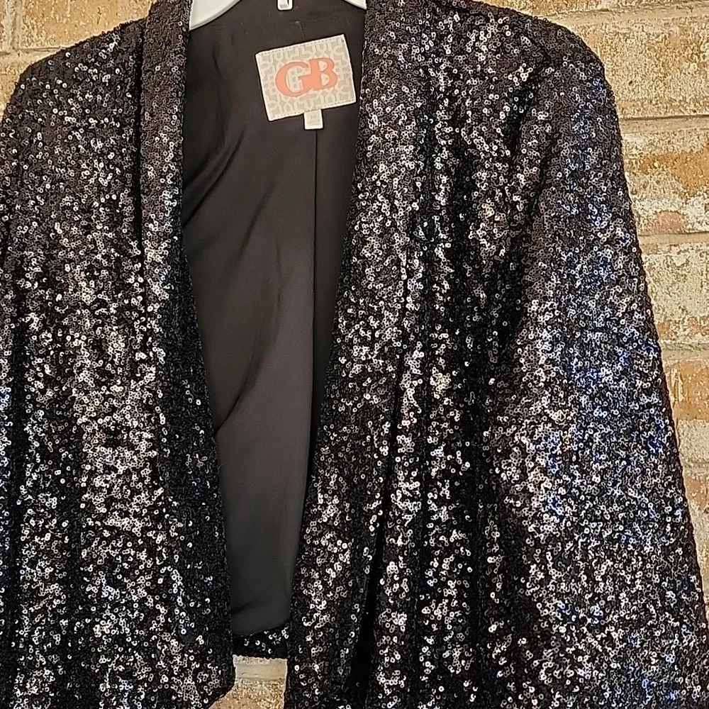 GB Black Moto Open Sequin Blazer